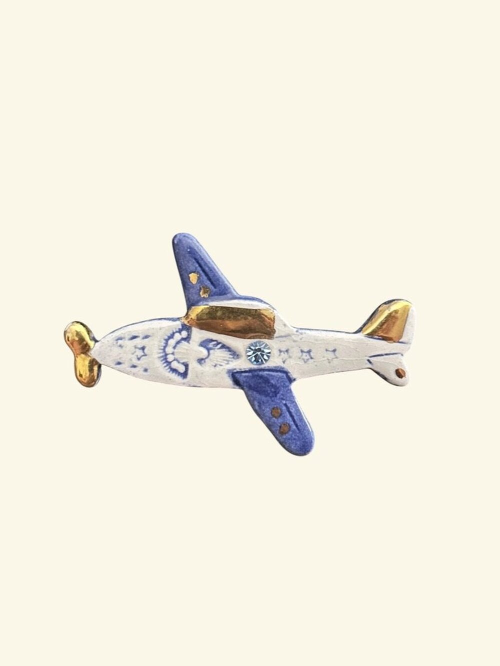 Vintage Manufaktura Polish Pottery Airplane Decorative Pin Brooch